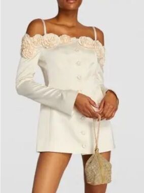 Anna October Micaela blazer dress Cream Off-Shoulder Flower-Trim Mini FWRD XS